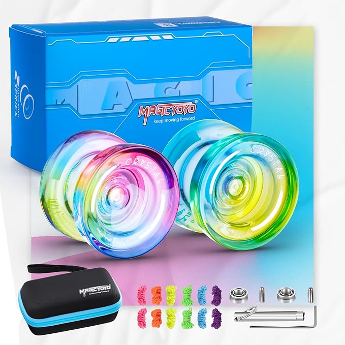 MAGICYOYO Responsive Yoyo Professional K2 Crystal, Dual Purpose Yo yo for Kids and Advanced Players, Plastic Gradient Yo-yos with 12 Yoyo Strings, Yo-Yo Case, Accessory Kit (Gradient Pack)
