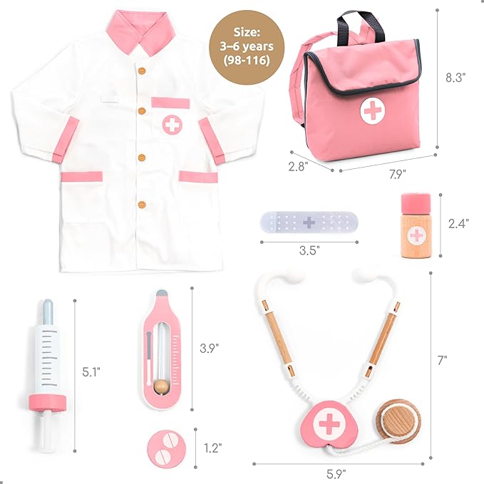 UMUยฎ Wooden Doctor Kit for Kids โ Doctor & Dentist Play Set for Toddlers with Dr Coat, Stethoscope, Tooth Model & More โ Dress Up & Pretend Play โ Medical Toy for Girls Ages 3 4 5 6