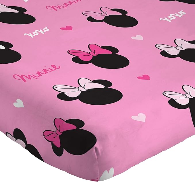 Jay Franco Kids Sheet Set with Fitted, Flat Sheets & Pillow Cover - Ultra-Soft Bedding with Pillowcase for Room Decor, Pink - Minnie Mouse, 3 Piece Twin