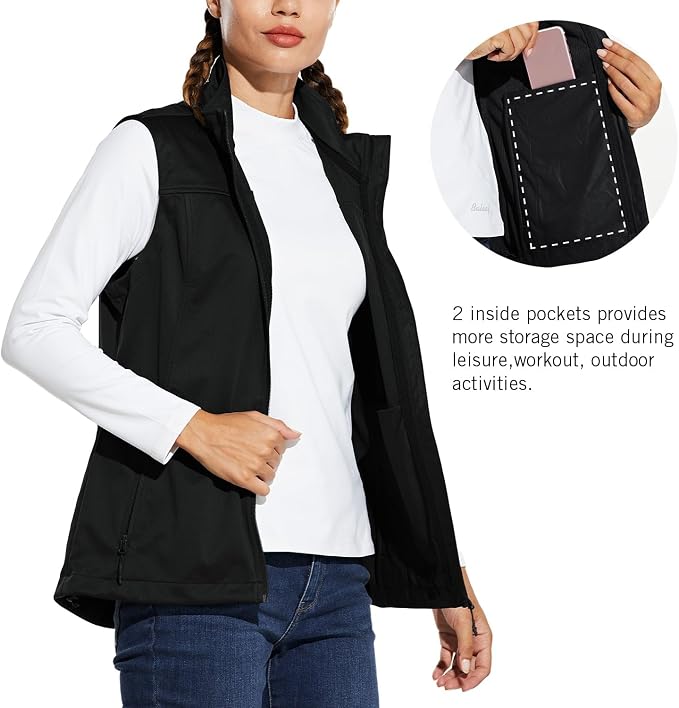 baleaf Women's Lightweight Running Vest Sleeveless Softshell Jacket | Windproof; Breathable; Water Resistant; 2 Zipper Pockets; Stand Collar; Great for Running, Hiking, Camping and Travelling