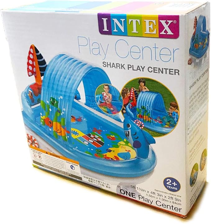 INTEX 57128MW Shark Play Center Inflatable Kiddie Pool, 61.5in x 51in x 33in, Ages 2+