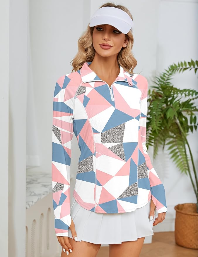 LOMON Women Long Sleeve Shirts Sun Protection 1/4 Zip Summer Quick Dry Hiking Shirts Quarter Zip Pullover for Women