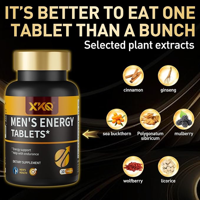 XKQ Vitality Supplement – Daily Energy & Performance Formula for Adult Men | Supports Circulation, Stamina & Confidence | Herbal & Amino Blend | 30 Tablets | 3rd Party Tested