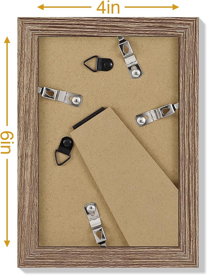Vittanly 4x6 Picture Frames Set of 9 for Wall Mount or Tabletop, Dark Oak | Display Pictures 3.5x5 with Mat or 4x6 without Mat, Small Photo Frames, Engineered Wood with Shatter Resistant Plexiglass