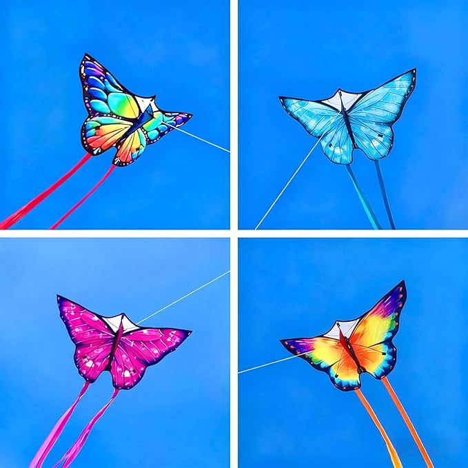 Simxkai Butterfly Kite for Kids & Adults, Easy to Fly Blue Big Kite for Beginners, Line Handle Included (1Pack 2Pack)