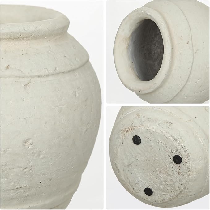Briful Rustic Ceramic Farmhouse Vase, 5.9" Vintage Textured Pottery Jar | Off-White Cream Antique Vintage Vase for Modern Farmhouse, Dining Coffee Tabletop, Kitchen Counter, Desk & Mantle Aesthetic