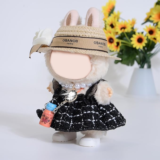 Chic Style 17cm Doll Clothes Accessories Set Include: 1 Dress, 1 Hat, 1 Necklace, 1 Water Bottle and 1 Shoes for Dress up Your Dolls (Doll Not Included), Black #1