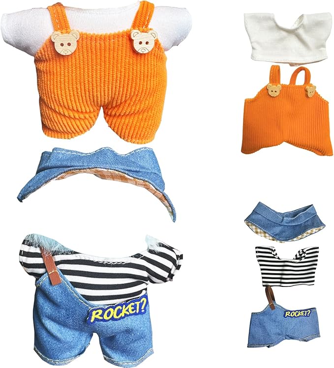 Premium Knit Doll Clothing Set(NO Doll) - Soft Stretch Fit for 15cm/17cm Collectible Figures Multi-Style Outfits Stylish Miniature Clothes & Accessories Costume (Orange+Blue Jeans)