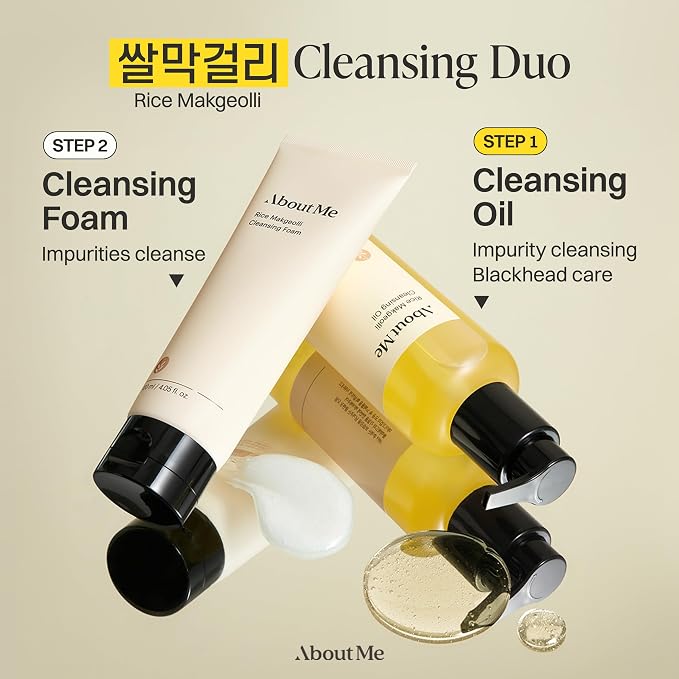 About Me Korean Rice Cleansing Oil with Makgeolli Ferments, 6.59 fl oz | Tested to Remove 99.4% of Sunscreen Residue, 10,000 ppm Rice Bran Oil, 4-Part Ferments, Milky Rinse, No Synthetic Fragrance