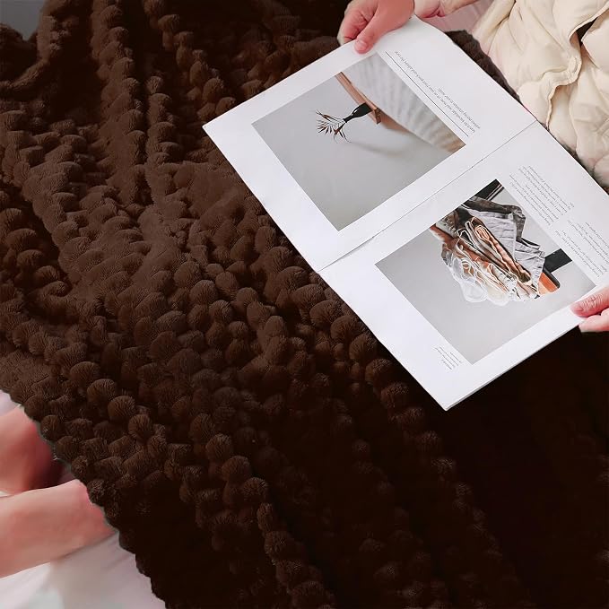 Puncuntex Brown Throw Blanket 50"×60" inches Fuzzy 3D Jacquard Decorative | Flannel Fleece Super Soft Plush Cozy Blanket for Couch Sofa Chair Lightweight