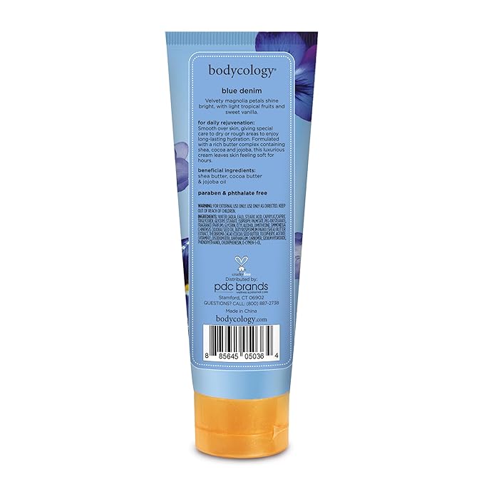 Bodycology Shea Butter Body Cream, Blue Denim, 8 oz (Pack of 2)