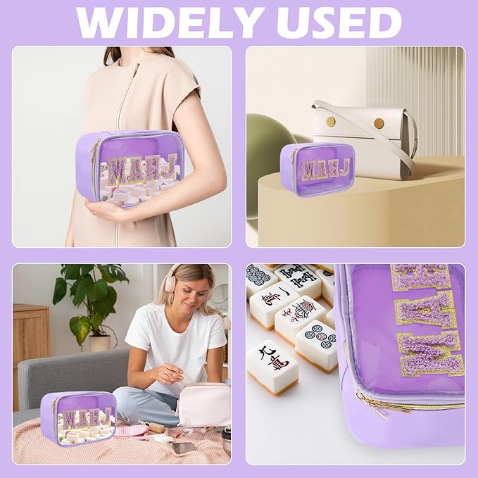 Purple Mahjong Tile Bag, Clear Mahjong Tile Bags Storage Supplies with Zipper, Storage Pouch Entertainment Games Accessories Gifts Supplies Includes Case Only
