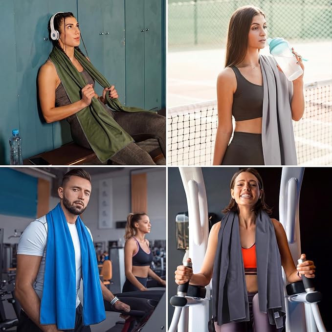 Mixweer 4 Pack Gym Microfiber Bath Towels 63"x32" Extra Large Shower Towel Lightweight Oversized Fast Drying Bathtowel for Gym Sports Travel Camping(Royal Blue, Military Green, Dark Gray, Medium Gray)