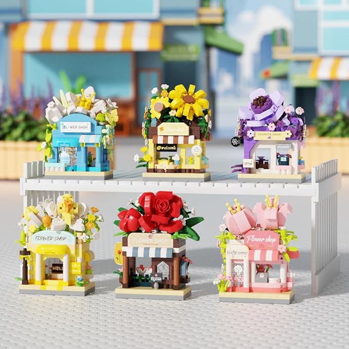 6 Set Mini Flower Shop Building Toy Street City Store View Micro House Toys Festival Blocks Set for Home Decor Gifts