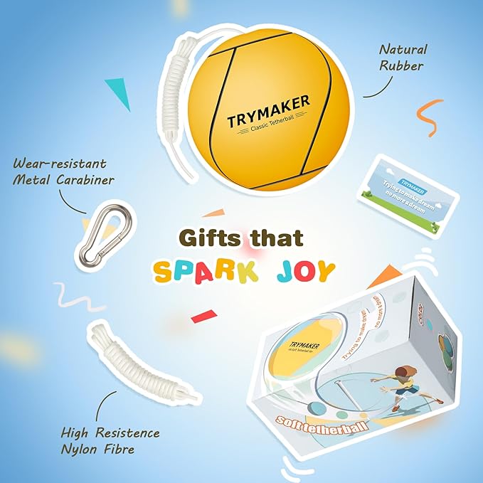 Trymaker Tetherball, Tether Balls and Rope Set, Replacement Tetherball for Kids Adults Backyard Outdoors