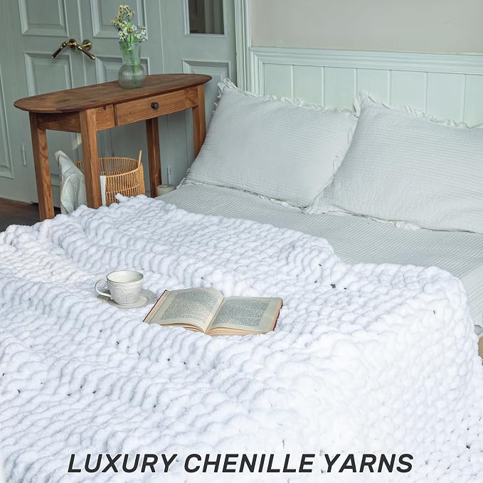 Chunky Knit Blanket - Luxury Soft Cozy 40 * 50 Throw Blanket,100% Woven Blanket Rope Knot Throw Blanket for Couch, Sofa, Home Decor, Gift - Machine Washable (White, 40 * 50)