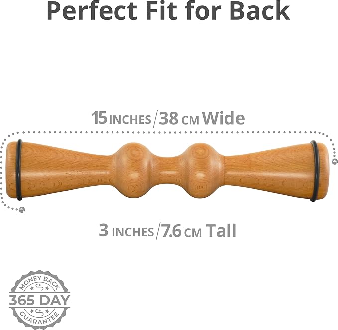 Body Back FSA Eligible Wood Back Roller, Spine Stretcher & Aligner, Ma Roller, Back Cracker for Back Pain Relief and Muscle Recovery, Manual Back Massager, Wood Therapy Massage Tool (15 inch)