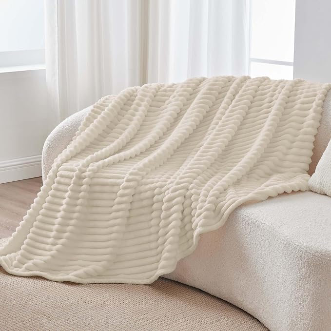BEDELITE Ribbed Fleece Throw Blanket for Couch, Beige, 50"x60" | Ultra-Soft Plush Fleece, Cozy, Warm Yet Lightweight, Ribbed Texture, Home Decor, Machine Washable, Giftable, All-Season Use