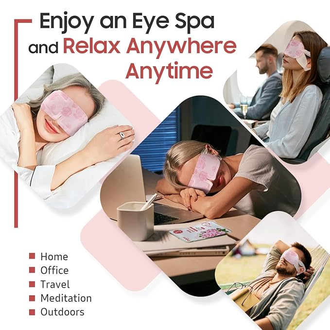 BeHoomi 20Packs Steam Eye Mask, Heated Eye Mask Warm Compress for Eyes, Disposable Self Heating Steam Mask for Sleep, Spa, Travel Essentials, Relaxation Gifts for Women, Mothers Day Gifts (Rose)