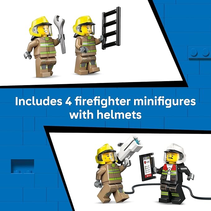 LEGO City Airport Fire Truck Kids Building Toy - Pretend Play Emergency Vehicle for Boys & Girls, Ages 7+ - Fire Engine Toy W/ 4 Firefighter Minifigures - Gift Idea for Birthdays - 60499