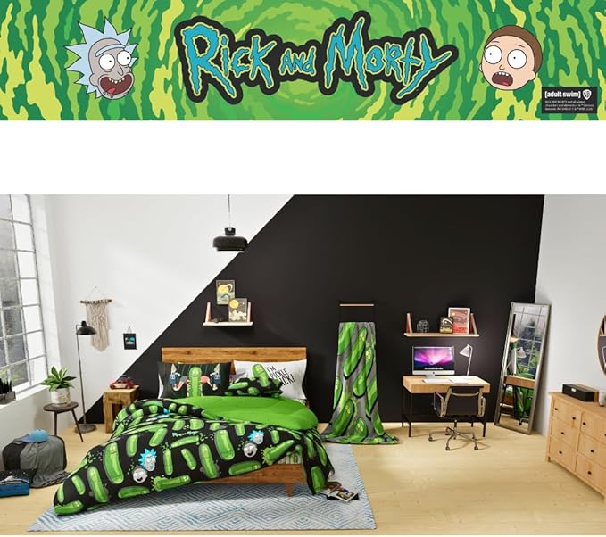 Rick & Morty Bedding 7 Piece Super Soft Cozy Reversible Comforter and Sheet Set with Sham, Queen, (Officially Licensed Product) By Franco