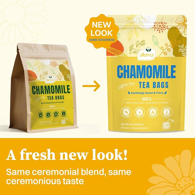 SKMTT Chamomile Tea Bags, 120 Count (2g/bag) - Premium Chamomile Flower Herbal Tea for Relaxation, Caffeine Free & Non-GMO, No Additives