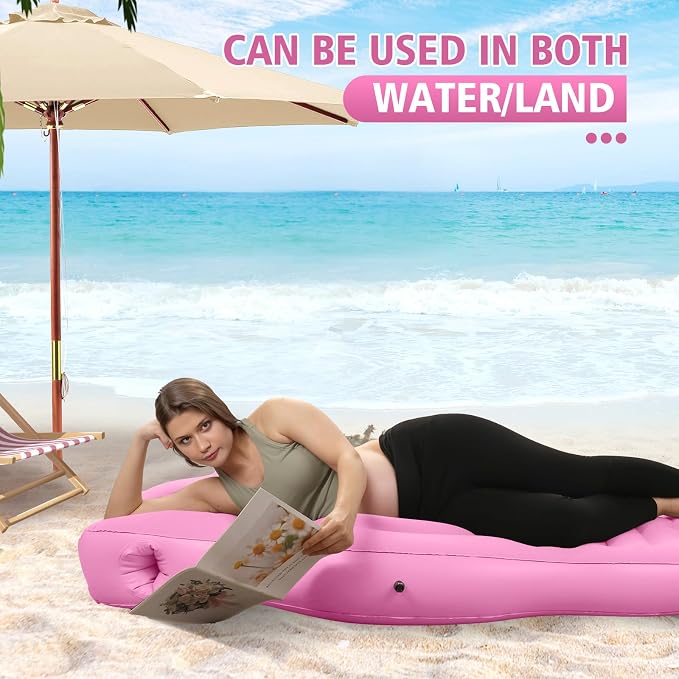 Inflatable Pregnancy Pillow with Hole - Pregnancy Blow Up Mattress, Maternity Pillow Inflatable for Prone Sleeping Includes Electric Pump, Relieves Back/Hip Pain, Pink
