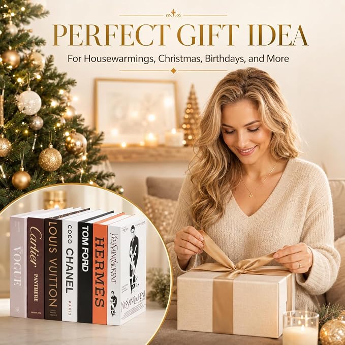 4 Pcs Decorative Books | Faux Glam Coffee Table & Shelf Decor | Glamorous Designer Look for Living Room, Office and Entryway - Not Real, Tool-Free 2-Min Setup