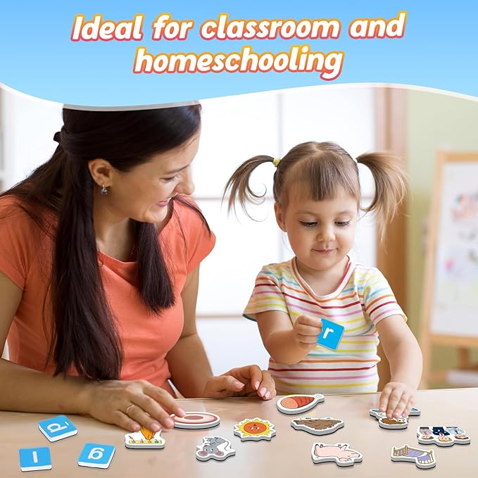 Magnetic Letters & CVC Word Games, Phonics Games, Alphabet Learning Toys, Refrigerator Fridge ABC Magnets for Kids, Speech Therapy Toys for Toddler, Spelling Reading for Preschool Classroom