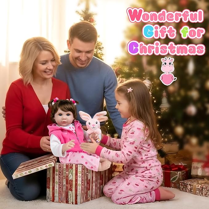 Aori Reborn Baby Girl Dolls - 22 Inch Realistic Lifelike Newborn - Handmade Soft Vinyl Girl Doll with Feeding Accessories | Weighted Cuddly Baby Toddler Gift Set for Kids 3+