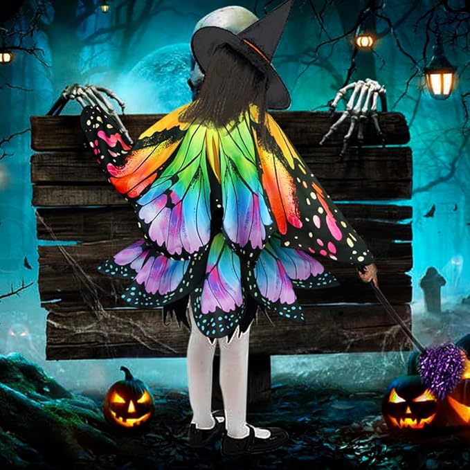 Kids Butterfly Wings Costume for Girls Fairy-Wings Mask Party Favors Gifts (Rainbow+Skirt Sets)