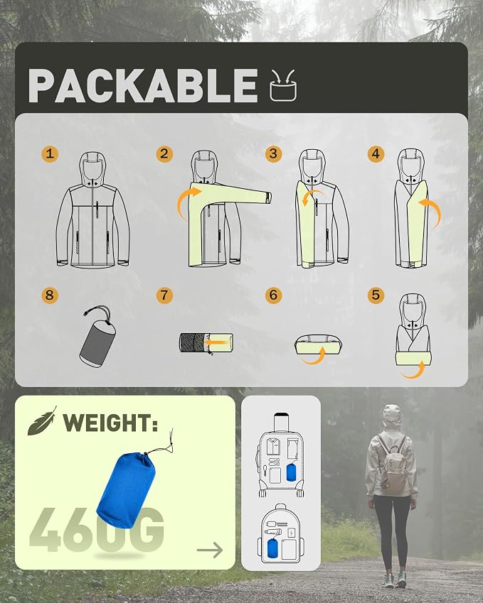 33,000ft Packable Rain Jacket Women Lightweight Waterproof Raincoat with Hood Cycling Bike Jacket Windbreaker
