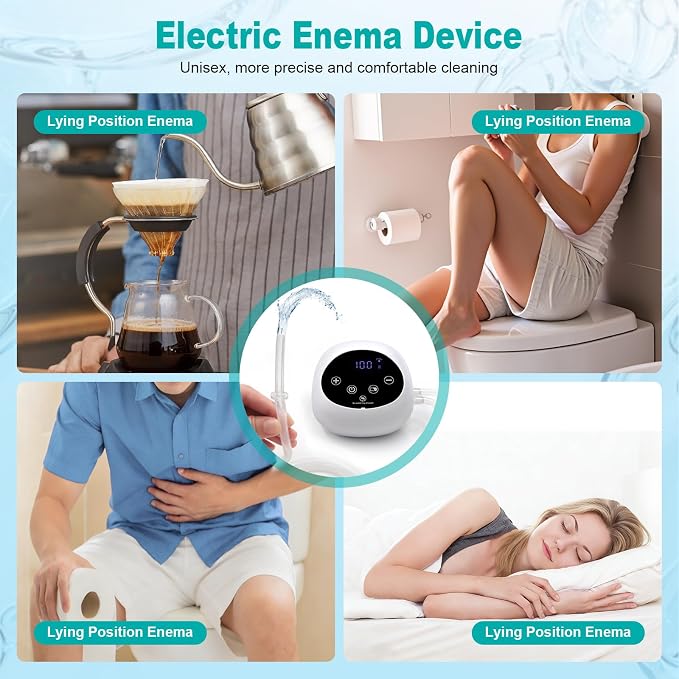 Electric Enema Kit,Enemas for Colon Cleanse Men Women,Coffee Enema Coffee Organic kit 100 Levels Water Flow Speed Control with LCD Display Pressure Spray Anal Douche