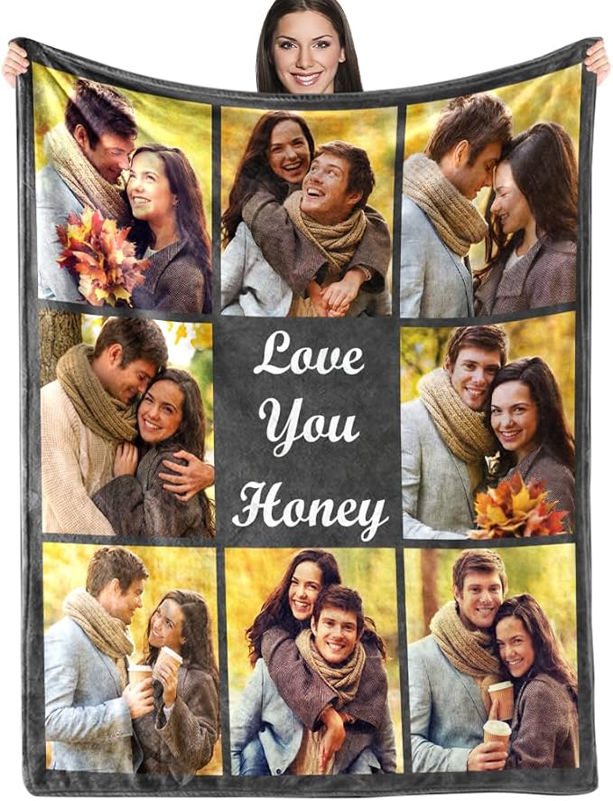 ICELIETE Custom Blanket with Picture Customized Fleece Photo Blanket for Couples Gifts Personalized Blankets and Throws Christmas Valentines Day Gifts for Boyfriend Girlfriend