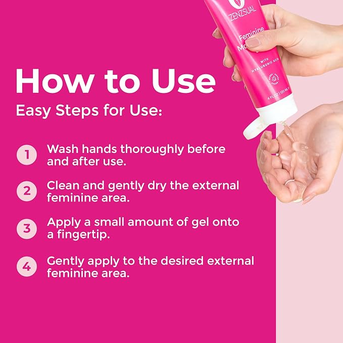 ZENZSUAL Feminine Moisturizing Gel with Hyaluronic Acid – Water-Based Gel with Balanced pH for Feminine Area, Hydrates and Comforts Dry Skin, Daily Feminine Care, Vegan, Made in USA, 4 Fl Oz
