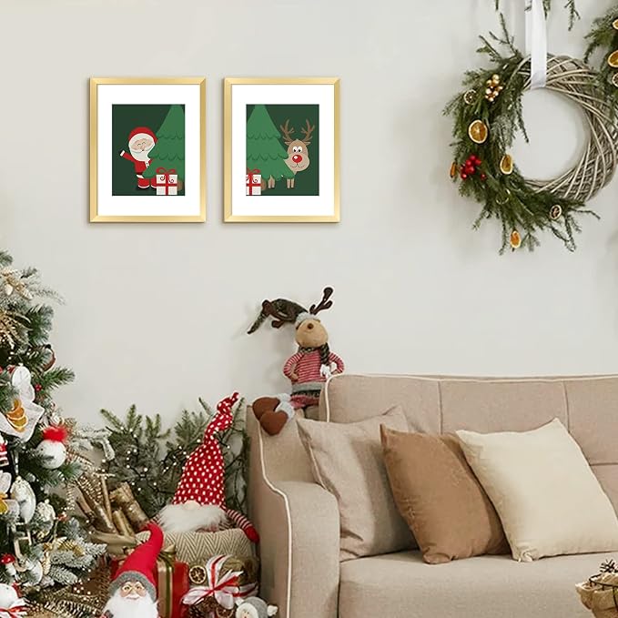 upsimples 11x14 Picture Frame Set of 5, Display Pictures 8x10 with Mat or 11x14 Without Mat, Wall Gallery Photo Frames, Gold