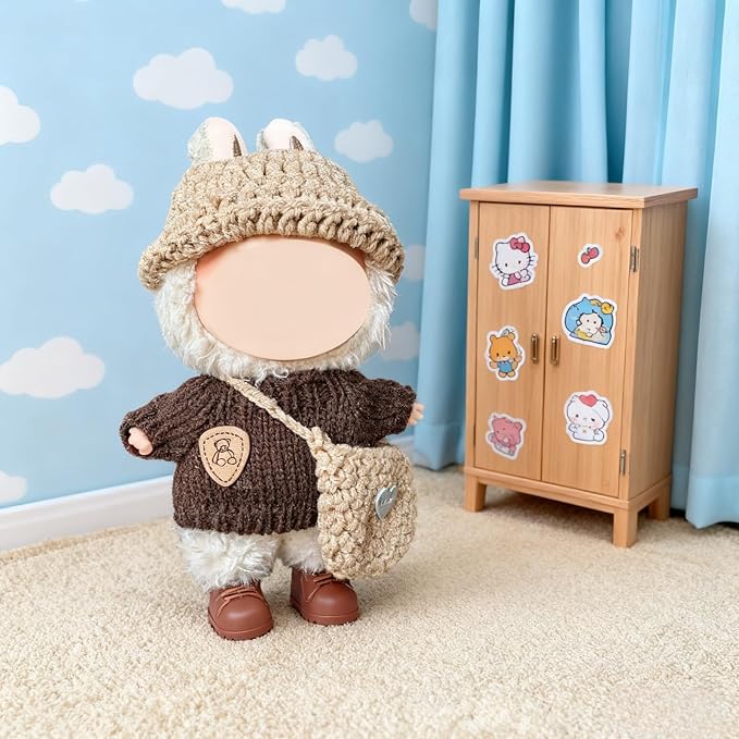 Doll Clothes Set for Labubu, 3-Piece Brown Outfit, Cute Dolls Outfit Accessories for 6.7in Dolls (NO Doll)