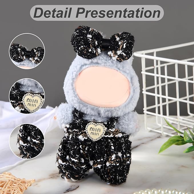 17cm Doll Clothes Set (No Doll) – Outfit with Hat & Overalls, Handmade Accessories for Mini Dolls, OB11-Compatible Dress-Up Gift (Socialite)