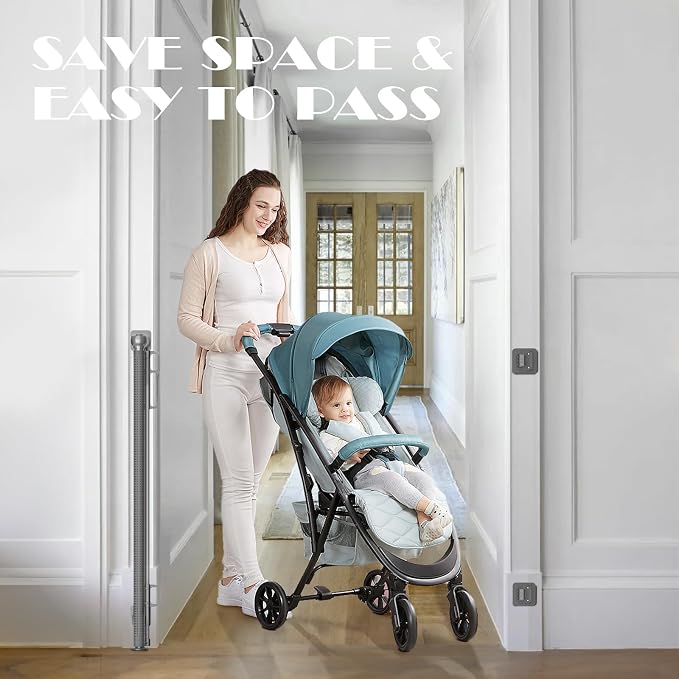 Babepai Retractable Baby Gates No Drilling | 54" Wide x 34" Tall Dog Gates for Stairs | Indoor/Outdoor Use | Child Gates for Doorways, Deck, Porch, Hallways, Patio - Gray