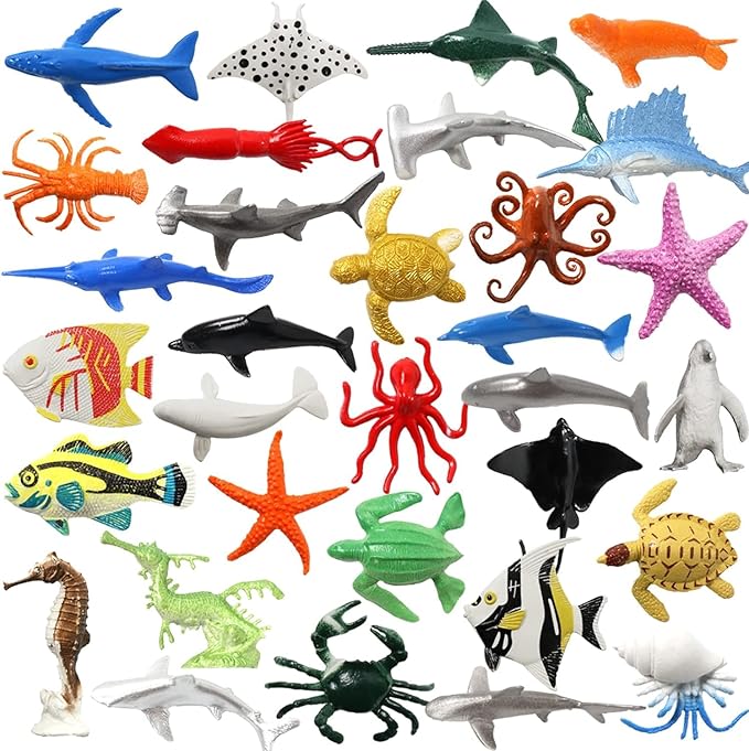 32 Pack Assorted Mini Vinyl Plastic Ocean Sea Animal Set, for who Ages 14 Years and up