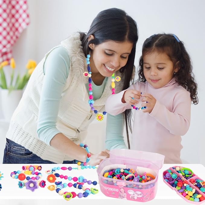 BIRANCO. Pop Beads, Jewelry Making Kit - Arts and Crafts for Girls 3-7 Years Old, Snap Beads Toys - Necklace, Bracelet, Ring Creative DIY Set - 520 pcs