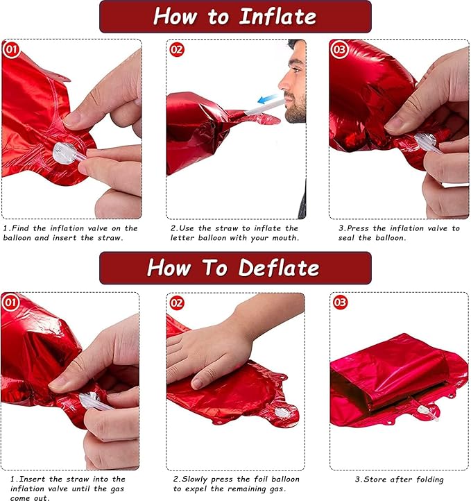 Red Happy Birthday Balloons Letters, 16 Inch Reusable Banner, Self Inflating Foil Bunting for Women Men Boys Girls Party Decorations Supplies