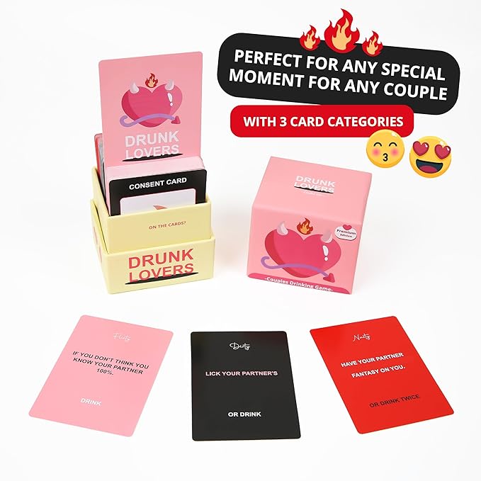 KAWAII KOI Drunk Lovers Premium Edition - Couples Games Couples Card Game for Date Night, 150 Cards with 3 Engaging Categories, Romantic Valentines, Card Game for Couple