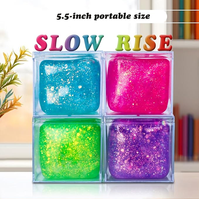 2Pcs Stress Cubes Slow Rise Glitter Squishy Cube Nice Relief Balls Jelly Fidget Toys for Kids Adults Squeeze Sensory Pack for Anxiety, Autism, Funny Gifts for Holiday/Birthday/Classroom(Blue)