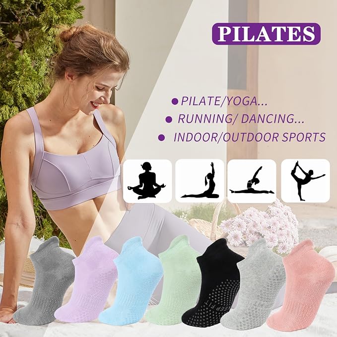 loudashuaiqi Grip Pilates Socks Non Slip Athletic Yoga Socks with Grips for Women Grippy socks for Hospital Workout Barre