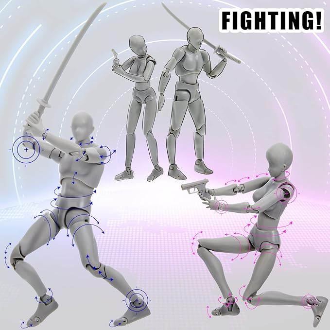 Yookeer Body Set, Drawing Action Figures Female and Male PVC Drawing Doll Human Model Figure with Joints for Artists(Gray)