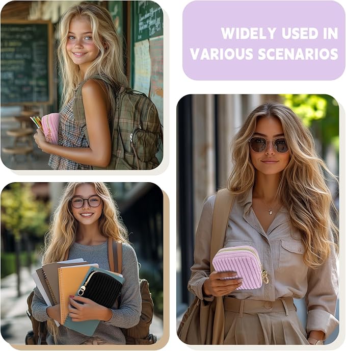 Period Bag for Teen Girls, Corduroy Sanitary Napkin Storage Bag, Fluffy Menstrual Pad PouchTampon Holder for Purse (Purple)