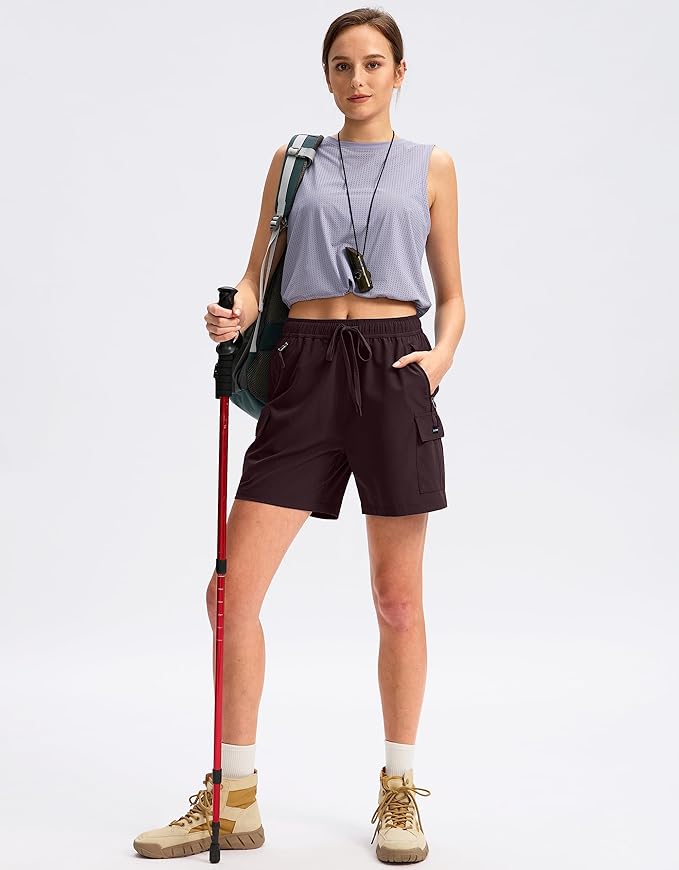 SANTINY Women's 5''/ 7''/9'' Hiking Cargo Shorts Quick Dry Lightweight Summer Shorts for Women Athletic Golf Zipper Pockets