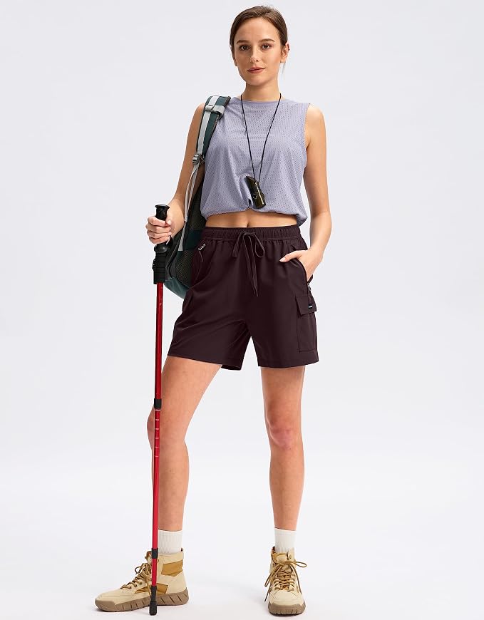 SANTINY Women's 5''/ 7''/9'' Hiking Cargo Shorts Quick Dry Lightweight Summer Shorts for Women Athletic Golf Zipper Pockets