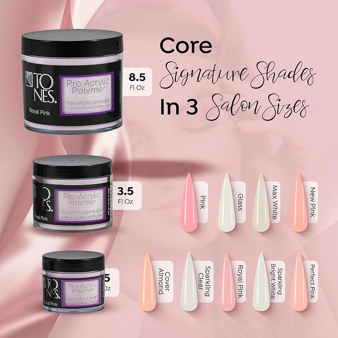TONES Creamy Pink Acrylic Nail Powder – Royal Pink (Soft Creamy Pastel Pink) | Professional-Grade Non-Yellowing Polymer | Extensions & 3D Art | Salon & Home Use | USA Made (1.5 oz)